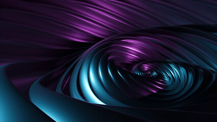 Poster - Rotating colorful spiral with 3d metal lines. Design. Rotation of spiral lines with metallic luster. 3D spiral rotates in futuristic style