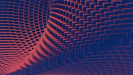 Aufkleber - 3d distortion of space with squares. Design. Space with curved distortion of funnel. Space with squares is visually distorted into funnel