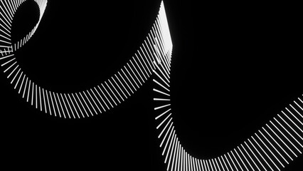 Poster - Moving curved 3d line of stripes. Design. 3D strip of stripes moves with bends in space. Animation of bending ribbon of stripes in motion