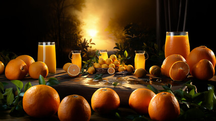 Wall Mural - Freshly squeezed orange juice and sweet Sicilian oranges