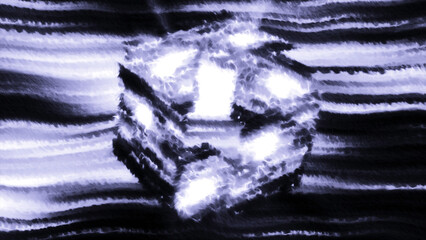 Poster - Glowing cube opening in space. Motion. Pixel animation with flickering stripes and 3d cube. 3D club opens in air