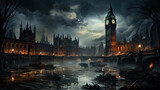 Fototapeta Londyn - Dark London Fantasy, Generative AI