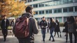 © Jafree - Immigrant African American refugee man with a backpack on his back stands with his back. Looks at the university building. A young student came to study in a European city. Adaptation of refugees