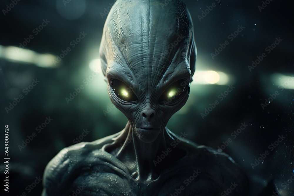 Portrait of an alien with large eyes, extraterrestrial humanoid ...