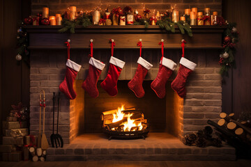 Wall Mural - fireplace with christmas decorations