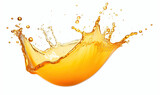 Drops bursts of orange juice on a white background