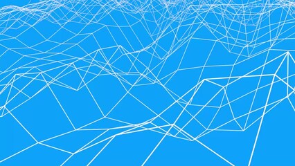 Poster - Floating white grid of lines on a blue background. Abstract screensaver for intro. Rendering animation.