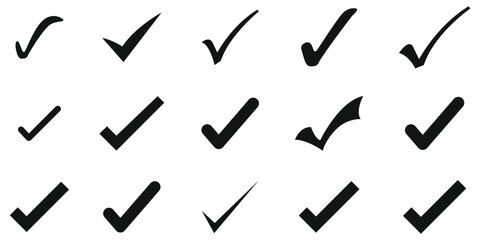 Check mark icons set. Check marks symbol collection. Simple check mark. Quality sign icon. Checklist symbols. Approval check flat style. Stock vector.