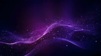 Wall Mural - digital purple abstract background with glowing particles wave and lines.