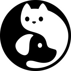 Wall Mural - Cat and dog yin yang logo. Cute and simple black and white cartoon pets in circle shape.
