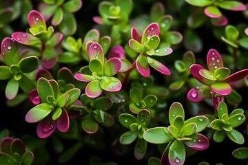 Aufkleber - A detailed close-up view of a plant with water droplets on its leaves. This image captures the beauty and freshness of nature. Perfect for use in environmental, gardening, or health-related projects.