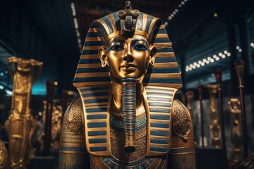 Poster - An image of a statue of an  pharaoh displayed in a museum. This picture can be used to depict ancient history and culture.