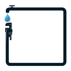 Wall Mural - Water drop water pipe and wrench symbol. Plumbing repair and service frame design