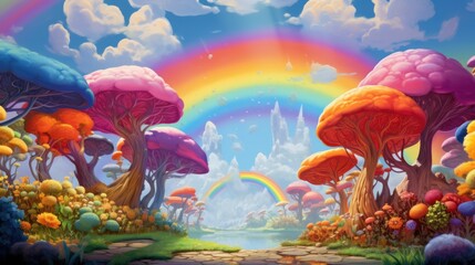 Wall Mural - A painting of a rainbow in the sky