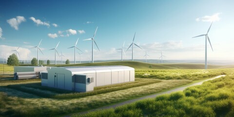 Aufkleber - Futuristic Wind Turbines in Green Hills, Exemplifying Eco-Friendly and Futurist Influences, Pioneering Renewable Energy with Innovative, Sustainable Technology and Landscape Integration