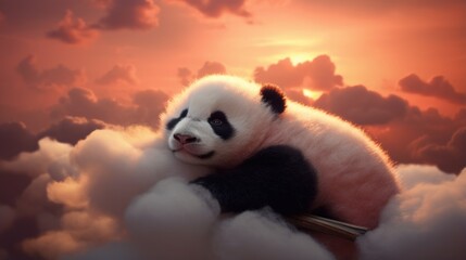 Wall Mural - A panda bear sitting on top of a pile of clouds