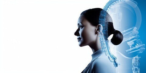 Poster - Womans Silhouette Contemplating an Icon, Articulating Technological, Theoretical, and Technical Understanding in a Visual Communication Style