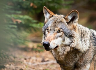  CLOSE-UP OF A WOLF IN THE FOREST