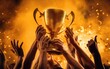 © piai - Hands raised up the gold cup of champions. Generative AI
