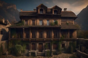 Wall Mural - An ancient old house with the marks of ages - AI Generative