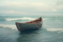 Small Wooden Boat Battling The Storm