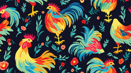 Naklejka na meble roosters pattern. Bright pattern for textiles and decor. Color pattern. 