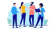 © Knut - Group of people talking - Businesspeople in office having conversation and discussion together standing. Flat design vector illustration with white background