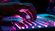 hands typing on keyboard on computer keyboard with light background. internet technology concept.