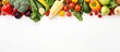 Background of nutritious food Fresh produce in a paper bag on a white surface Concept of food delivery and shopping at a supermarket