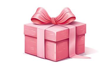 Wall Mural - pink gift box wrapped with a red ribbon vintage illustration isolated on a transparent background, generative ai