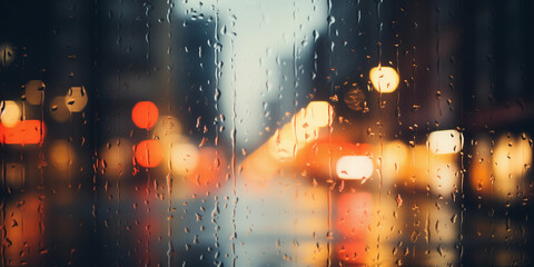 Wall Mural - city lights through rain - smeared window, dreamy atmosphere