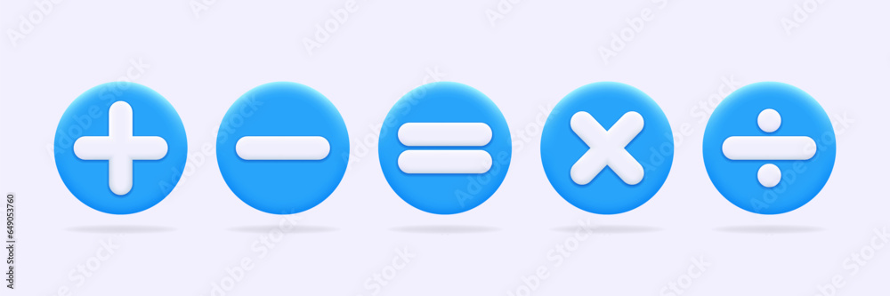 Math symbols set. Mathematical plus, minus, equal, multiply and divide ...
