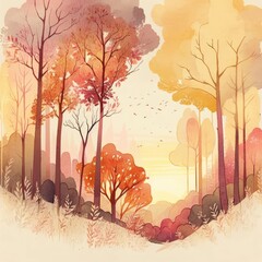 Wall Mural - Watercolor autumn trees, AI generated