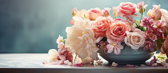 Wall Mural - Beautiful flowers in sink next to light wall