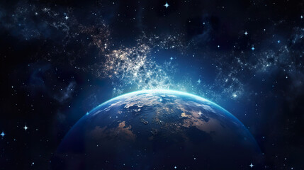 Wall Mural - a stunning space view of earth amidst a starry night sky with stars and nebulae