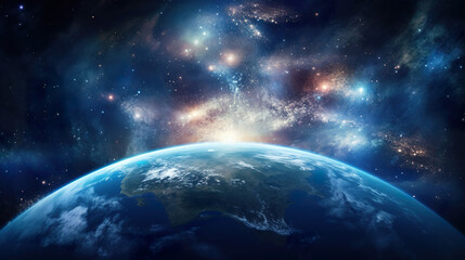 Wall Mural - a stunning space view of earth amidst a starry night sky with stars and nebulae
