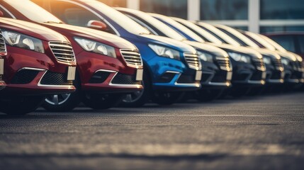 Close up shot of line of cars in the parking lot. generative AI 