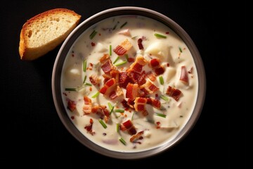 Wall Mural - Delicious Clam chowder. Traditional American cuisine. Popular authentic dishes. Background with selective focus