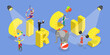 3D Isometric Flat Vector Set of Circus, Entertainment with Wild Animals and Acrobat Performing
