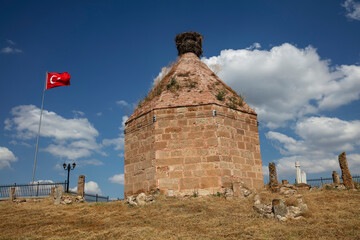 Historical ancient Frig (Phrygia, Gordion) Valley. Tomb (shrine, turbe) and old cemetery. Frig Valley is popular tourist attraction in the Yazilikaya, Afyon - Turkey.