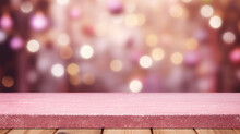 Empty Old Empty Wooden Table Over Magic Pink Christmas Background