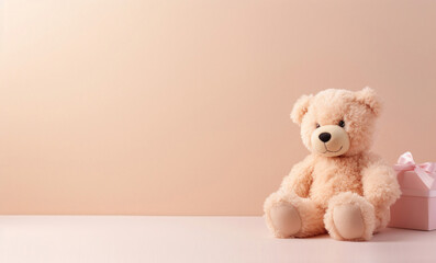 Poster - A teddy bear on a pastel background