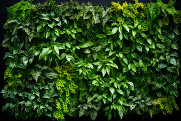 living wall tropical green plants background. vertical garden