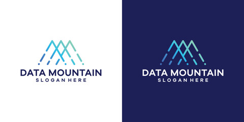 Data peak logo design template. Creative mountain with technology data design graphic vector illustration. Symbol, icon, creative.