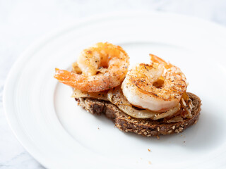 Wall Mural - Open sandwich with grilled shrimp