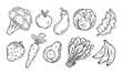 © nupixel - Vegetable and Fruit doodle line set. Freehand doodle hand drawn sketch style drawing fruit and vegetables. Vector illustration