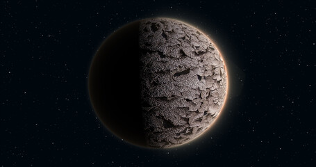 Wall Mural - abstract realistic space planet round sphere with a stone relief surface in space against the backgr