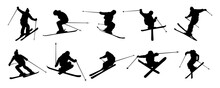 Vector Set Silhouette Of A Skier In Winter. Ski Silhouette Isolated Vector Design 