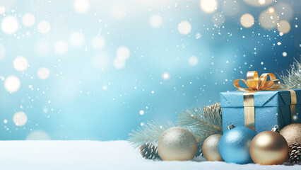 christmas background with christmas baubles, gifts decoration - xmas theme