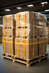 Wall Mural - Stack of Package Boxes on Pallet in storage. Supply Chain Cardboard Boxes, Packaging Stoage. Cargo Shipment Logistics transport.